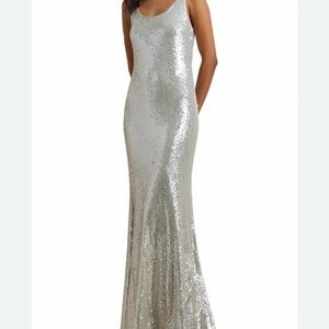 Elegant silver/light blue Sequin Gown